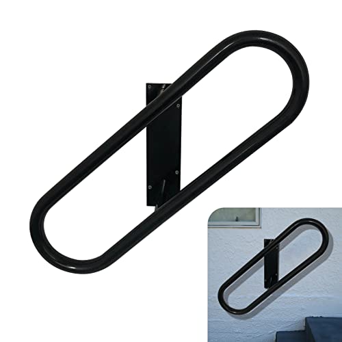 Oval Wall Mount Handrail For Outdoor Steps, Polished Black Railing For Porch, Garage, Door Entrance Stairs And Steps Against The Wall(Dia 1.25", Length 22.8", L) #TOP1