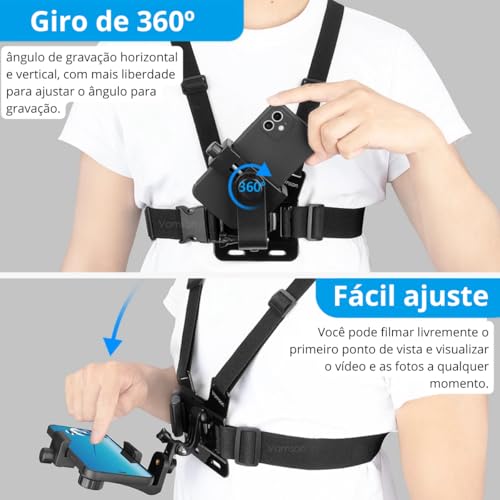 Suporte De Peito Para Celular Câmera Gopro Ajustável Universal Expansível Câmera Esportiva Moto Bike