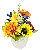 kunstblumengestecke kaufen Dieses Gesteck kann für Friedhof als Grabdeko, Sommerdeko oder Herbstdeko für den Eingangsbereich, oder als Tischdeko verwendet werden