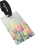 Hermosas flores de tulipanes Cama en parque o jardín Pastel Tonos pálidos 2 piezas Etiquetas de equipaje, Cubierta de privacidad Etiqueta de...