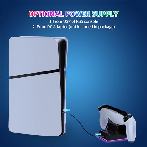 Base de carregamento portátil para PS Portal controlador remoto, com luzes RGB, cabo Type-C e indica