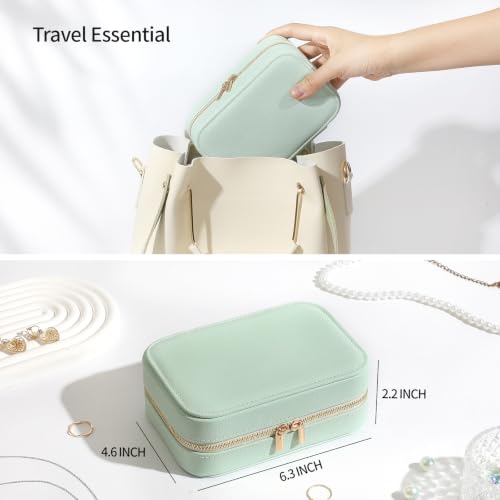 NGVRC Genuine Leather Travel Jewelry Organizer Case for Women, Small Mini Portable Jewelry Box for Ring Earrings Necklace Bracelet Luxury Gift for Women Yellow by NGVRC - Used condition - Image 5