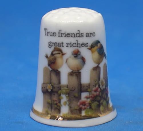 Birchcroft Porcelain China Collectible Thimble - True Friends are Great Riches - Dome Box