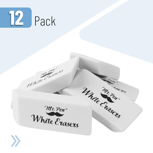 Mr. Pen- White Pencil Eraser, 12 Pack, Large Latex Free Block Erasers for School, Office, Art Sketching, Homework, Exams, Clean Smudge-Free Correction