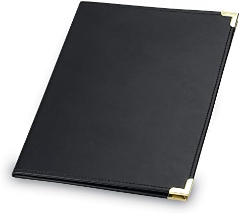 Samsill Classic Business Padfolio, Executive Portfolio, Black Faux Leather, Brass Corners, Resume Document Organizer, Holds 8.5 x 11” Writing Pad, Pen Loop