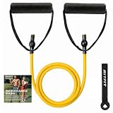 RitFit Single Resistance Exercise Band with Comfortable Handles - Ideal for Physical Therapy, Strength Training, Muscle Toning - Foam Padding Door Anchor and Starter Guide Included (Yellow(1-5lbs)