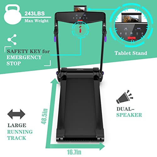 Image of GYMAX Folding Treadmill, 3.0HP Free Installation Running Machine with Bluetooth Speaker, HD Touch Screen Monitor, Smart APP Control, Silent Jogging Walking Machine for Home Office
