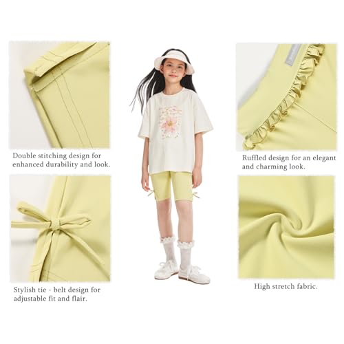 Girls High Waist Athletic Shorts with Ruffles Bow Tie Kids Biker Shorts for Dance Yoga Sports4