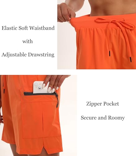 Oalka Short feminino de caminhada leve com bolsos com zíper cargo secagem rápida verão shorts, Laran