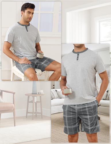 Mens Pajamas Set Summer Cotton Pajamas for Men Short Sleeve Soft Henley Shirts Mens Pjs Sets with Pockets2