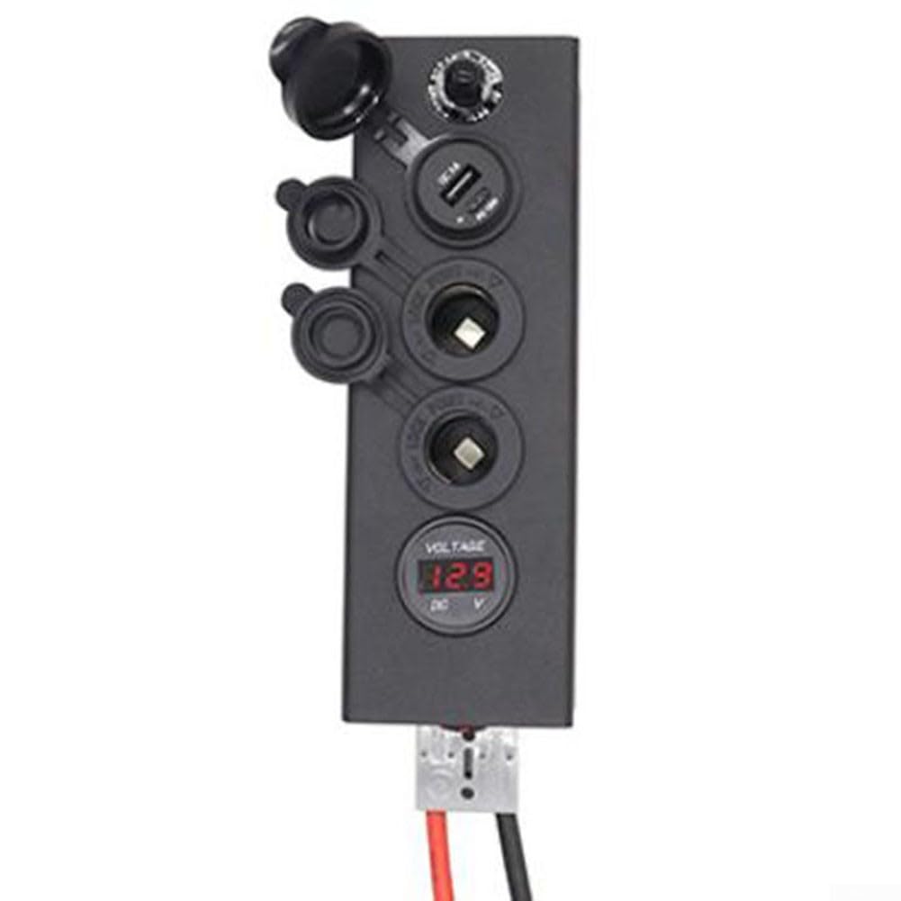 Enchufe de toma de corriente de 12 V con protector de sobrecarga y puertos USB duales para barco, camión, yate, vehículo todoterreno, carcasa de plástico negro