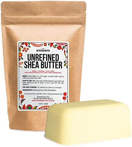 Better Shea Butter Raw Shea Butter | African, Unrefined, 100% Pure | Skin Moisturizer | For Face, Body, Hair, and for Soap Making Base and DIY Whipped Lotion, Oil and Lip Balm | 1 LB block
