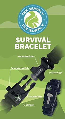 133 Supply Survival Bracelets, Adjustable 550 Paracord Bracelets, Compass Hiking Gear, Fire Starter, Emergency Whistle, Tactical Survival Gear, Backpacking Gear, Hunting, Fishing, Camping Essentials #TOP5