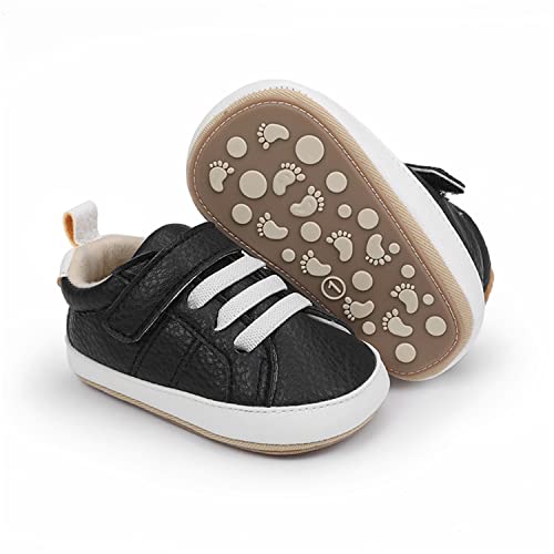 Image of SOFMUO Baby Boys Girls High Top Ankle PU Leather Sneakers Soft Rubber Sole Infant Moccasins Newborn Oxford Loafers Anti-Slip Toddler Wedding Uniform Dress Shoes