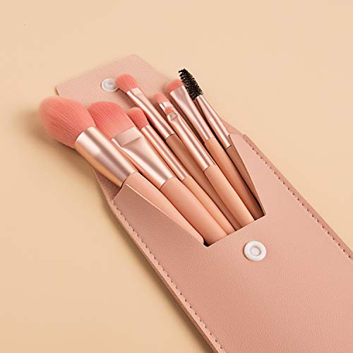 Tohervie Makeup Brushes Set With Bag, 8Pcs Travel Makeup Brush Kit, Mini Cosmetic Brushes For Face Foundation Blush Eye Shadow, Wooden Handle Synthetic Bristle (Pink) #TOP2
