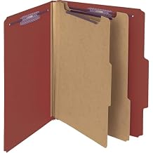 Smead Pressboard Classification File Folder with SafeSHIELD Fasteners, 2 Dividers, 2" Expansion, Letter Size, Red, 10 per Box 14075