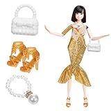 Vielfältiges zubehör: set enthält eine große auswahl an zubehör, vom high heel zur halskette, mit dem einzigartige looks für ihre puppen kreieren können, meerjungfrauenkleid für modepuppen, puppenkleidung