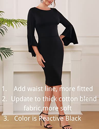 Aphratti Long Sleeve Dresses For Women Cocktail Party Business Office Wear To Work Bodycon Sheath Dress (Cotton-Black, Large) #TOP2