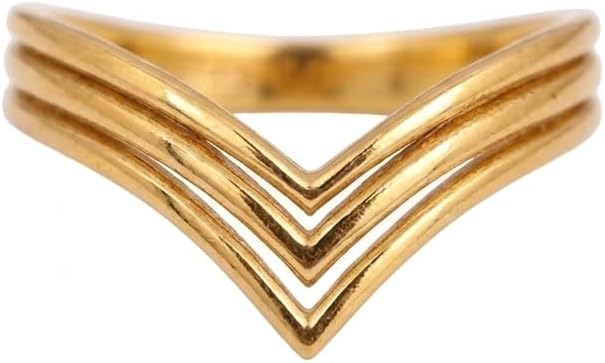 18k Gold Plated 925 Sterling Silver Triple Chevron Ring, Minimalist V-Shape Wishbone Stacking Ring, Three Row Geometric Band, Dainty Silver Jewelry for Women