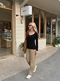 IWOLLENCE Topy termiczne damskie z dekoltem w serek, Czarny, L