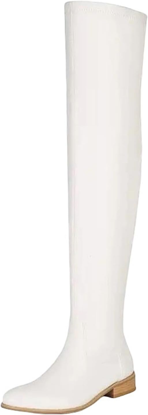 Women's Modern Over The Knee Boots Round Toe Low Square Heel With Side Zipper For Fashionable Daily Wear Tall Boots