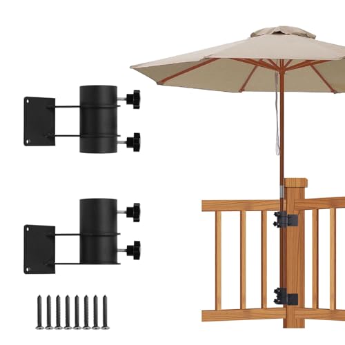 Aotree Corner Patio Umbrella Holder Stainless Steel Heavy Duty Umbrella Mount for Deck Railing Corners Space-Saving Corner Umbrella Clamp Bracket Fits Poles up to 2 OD