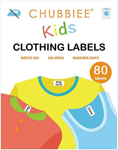 All Purpose No-Iron Kids Clothing Labels, Self-Stick Write-On Fabric Labels for Camp, School, Daycare, Nursing Care, Toys, Organizing, Washer & Dryer Safe, Pack of 80