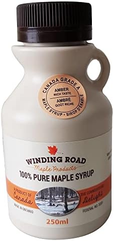 Award Winning 100% Pure Canadian Maple Syrup Grade-A Amber from Elmira Ontario: 4 Generations Locally Harvested & Produced, Vegan, Gluten-Free, No Preservatives, Additives or Artificial Flavours, Authentic Natural Taste 250ml