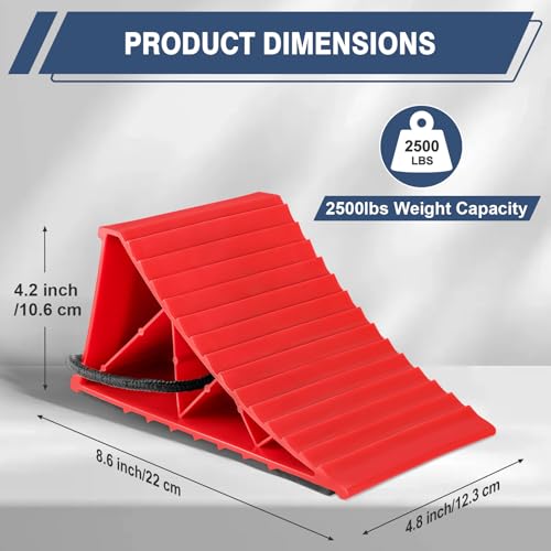 Komokeru Wheel Chocks for Trailers, 4 Pack Hard Plastic RV Wheel Chocks with Non-Slip Base & Rope for Easy Removal, Tire Chock for Cars Wheels, Keep Your Truck or Camper in Place
