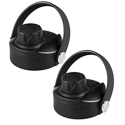 Vmini Wide Mouth Twist Lid, Compatible with Hydro Flask Wide Mouth Water Bottle - Flexible Handle, Easy to Carry, Compatible with Most Wide Mouth Water Bottles - Black - 2 Pack