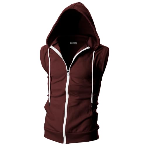 Image of Ohoo Mens Slim Fit Sleeveless Lightweight Zip Up Hooded Sweatshirt Vest Hoodie