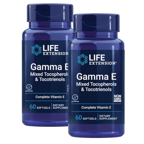 Life Extension Gamma E Mixed Tocopherols & Tocotrienols, Complete Vitamin E Spectrum, Antioxidant Heart & Brain Support, 60 Softgels (Pack of 2)