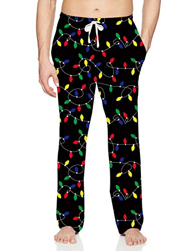 Mens Christmas Pajama Casual Winter Holiday Warm Pj's Bottoms Tinted Multi Light Up Funny Lounge Pants With Elastic Waist For Grandpa Dad Gift #TOP10
