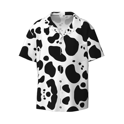 Camisas de manga corta para hombre con estampado de piel de animal, cuello cubano, adecuadas para viajes a la playa y vacaciones., Negro, XXL