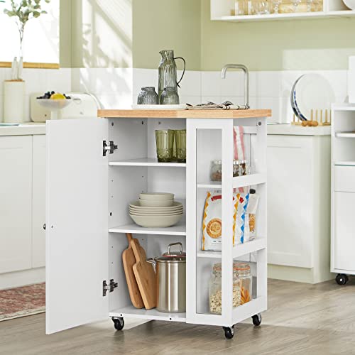 SoBuy Kitchen Island on Wheels – Compact Kitchen Trolley Storage Unit with Cupboard, Side Rack & Worktop – Freestanding Butcher Block Cart for Small Kitchens, White 60x92x45cm FKW75-WN - Image 2