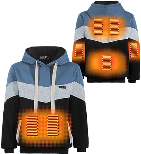 iksya Heated Hoodies for Men - USB Electric Heated Sweatshirt Pullover Hoodie Heated Jacket for Men - Battery Not Included(Blue,X-Large)