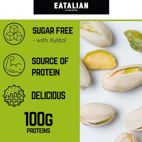 Image of EATALIAN by AMZ BETTER Spreadable Crunchy Pistachio Protein Cream 17.63 oz / 500 gr, Pistachio Cream with Grains, Protein Paste, Sweet Taste, Ideal on Bread Excellent for Dubai Chocolate, Made in Italy