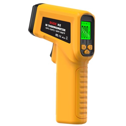 -50~530℃ Termómetro infrarrojo de mano 12:1, posicionamiento objetivo 12:1, medidor de temperatura digital sin contacto con pantalla LCD, emisividad ajustable, pirómetro para cocina industrial,