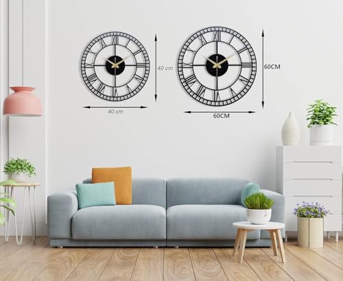 Image of Designer Metal Wall Clock for Living Room | Antique Stylish Fancy Decorative Big Size Wall Watch for Bedroom, Office, Kitchen, Dining, Hall and Decor (Black(ST-3), 50CM)