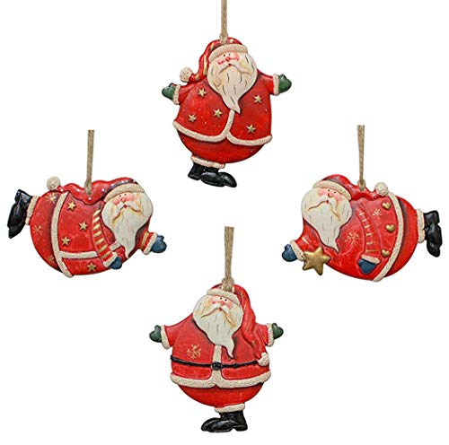 Attraction Design Christmas Santa Hanging Ornament Resin Santa Decor Set Of 4, 4X3 Inch Rustic Christmas Tree Santa Decoration Wall Door Hanging Decoration Party Decor Xmas Gifts (B) #TOP23
