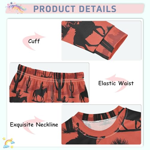 Pajama Sets Long Sleeve Cowboy Riding Horse Pattern Soft Comfy Sleepwear 2 Piece PJS 3-8T4