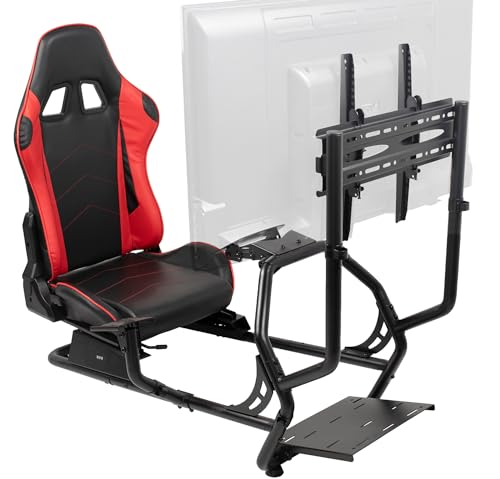 VIVO Racing Simulator Cockpit with TV Mount, Wheel Stand, Gear Mount, Chair and Frame Only, Fits Logitech, Thrustmaster, Fanatec, Compatible with Xbox One, Playstation, VESA 400x400, STAND-KIT-RACE1B
