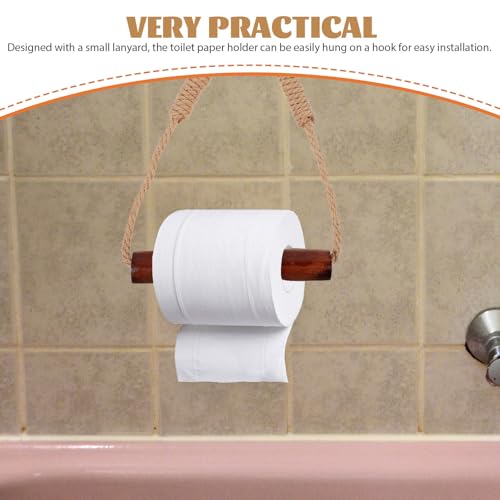 Soporte de madera TIDTALEO anticaídas para papel higiénico con cuerda rústica 4