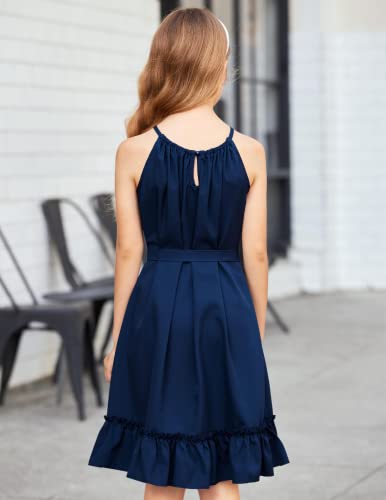 Arshiner Girls Halter Neck Sleeveless Dress Fashion Ruffle Party Boho Navy Dress #TOP5
