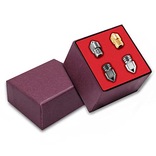 iMetrx 4PCS MK8 3D Drucker Düsen 0.4MM,Geschenkbox (Edelstahl + gehärteter Stahl + Titan + Messing) für Makerbot Creality Ender 3/5 Printers Cover