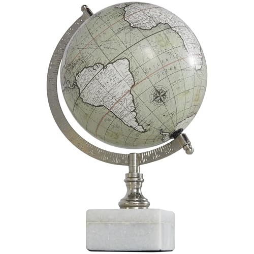 Deco 79 Iron World - Mappamondo Decorativo Con Base In Marmo, Misura S, Colore: Bianco - 2
