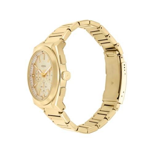 FOSSIL Montre Everett pour Homme, Mouvement chronographe à Quartz avec Bracelet en Acier Inoxydable ou en Cuir, Ton Or, 44 mm – vue 3