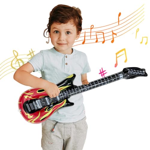 6 Stück Aufblasbare Gitarren,100cm Luftgitarren Zum Aufblasen,Aufblasbare Gitarre Erwachsene,Aufblasbare Gitarre Kinder,für Musik Motto Partys,Geburtstagsfeier,Karneval (Flamme)