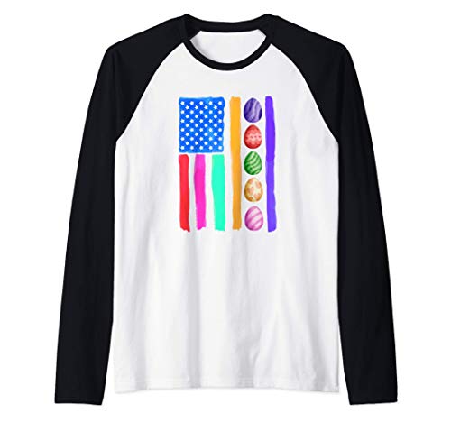 Easter Eggs American US Flag Vintage Cool Camiseta Manga Raglan