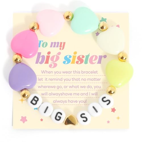 Image of Colorful Big Sister Bracelet Little Sister Bracelet Letter Beads and Heart Beads Bracelet Y2K Jewelry Gifts for Women